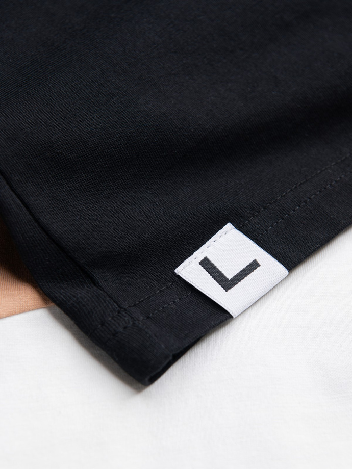 T-shirt męski bawełniany trójkolorowy z logo - czarno-brązowy V3 S1747