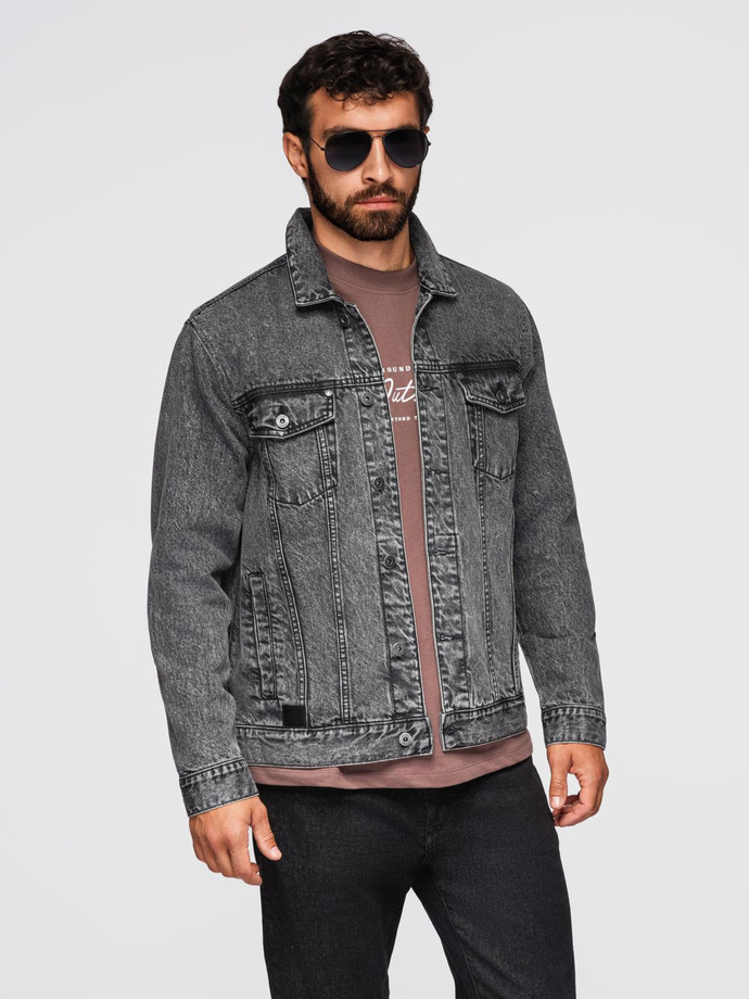 Men's denim katana jacket with washem - graphite V5 OM-JADJ-0219