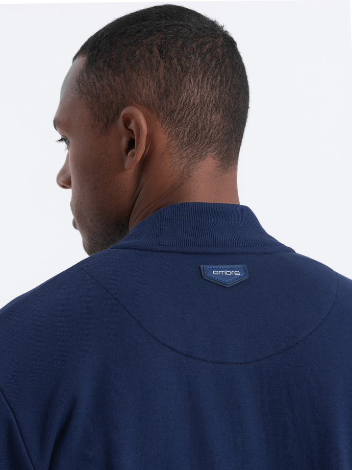 Men's unbuttoned bomber sweatshirt - dark blue V2 OM-SSZP-22FW-011