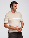 Men's soft knit polo shirt with contrasting stripes - beige V4 OM-POSS-0118