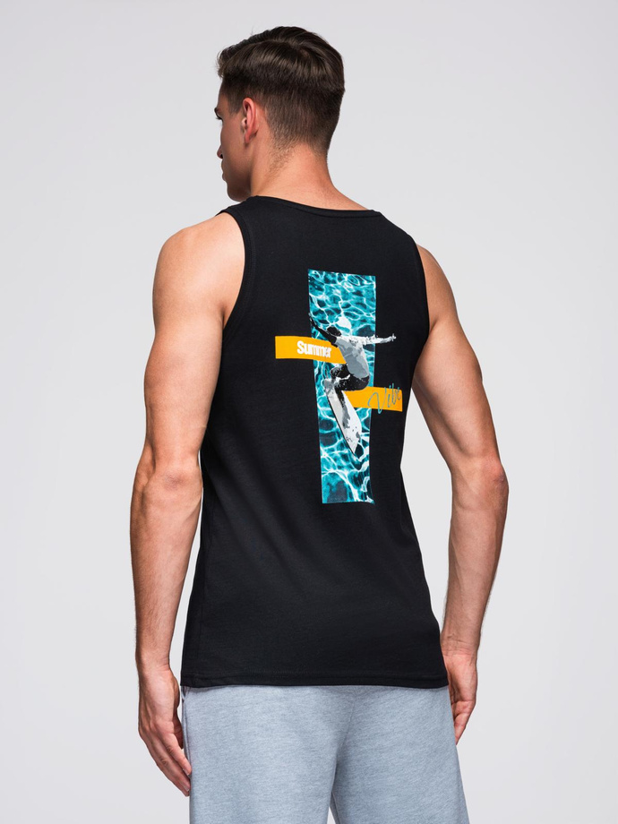 Men's Summer Vibe printed cotton tank top - black V1 OM-TSTT-0191