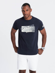 Męski t-shirt bawełniany z logotypem - granatowy V3 OM-TSPT-0139