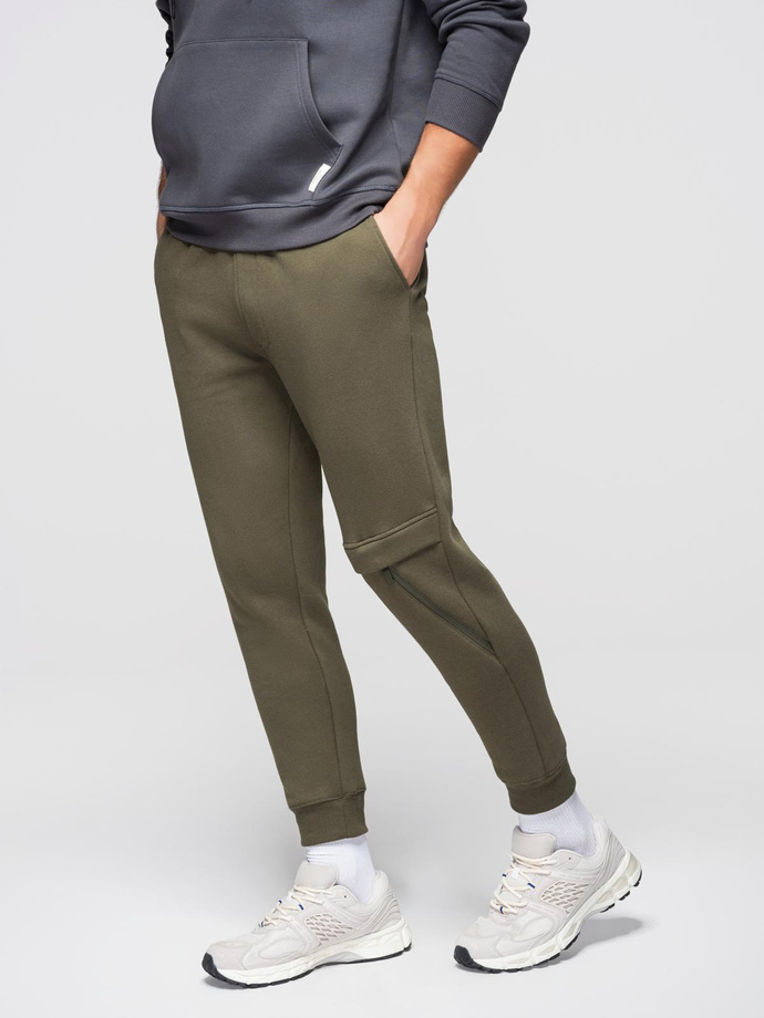 Men's sweatpants with stitching and leg zipper - olive V3 OM-PASK-0147