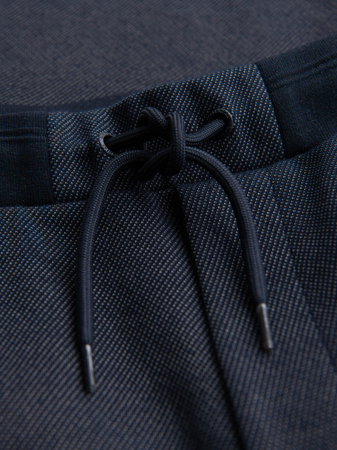 Casual men's SLIM FIT jacquard knit shorts - navy blue V1 OM-SRCS-0168