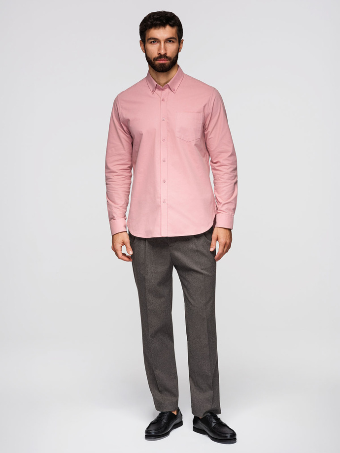 Men's REGULAR FIT cotton shirt with pocket - pink V3 K700