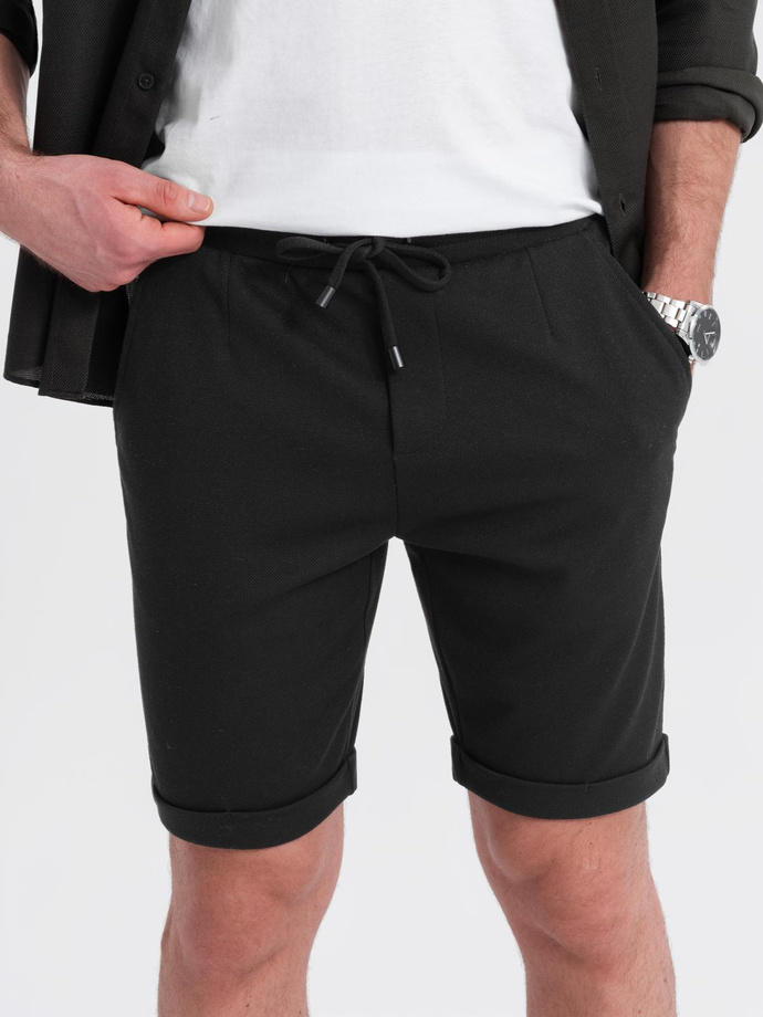 Men's knit shorts with rolled up legs - black V2 OM-SRCS-0170