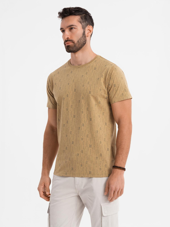 Printed cotton T-shirt with round neckline - dark olive V3 OM-TSFP-0225