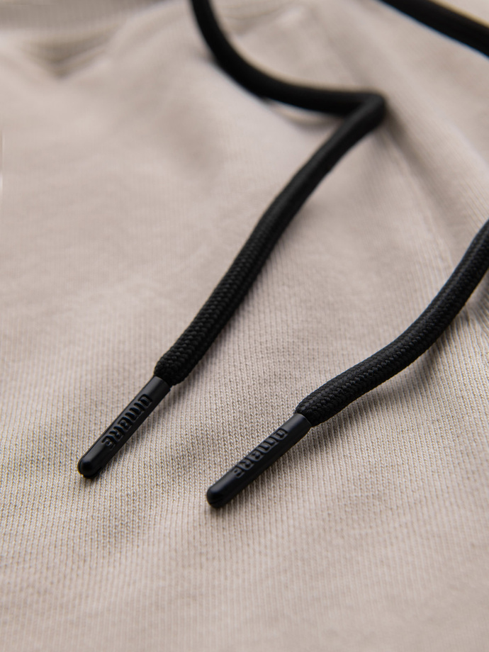 Men's short sweat shorts with wide stripes - beige V2 OM-SRSK-0182