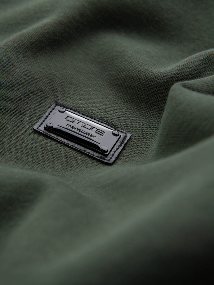 Men's non-stretch sweatshirt with metal pin - dark green V4 OM-SSNZ-0136