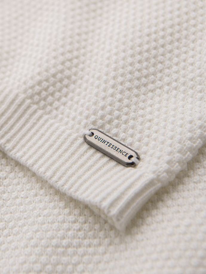 Men's knitted t-shirt with fine texture - white V1 OM-TSCT-0244