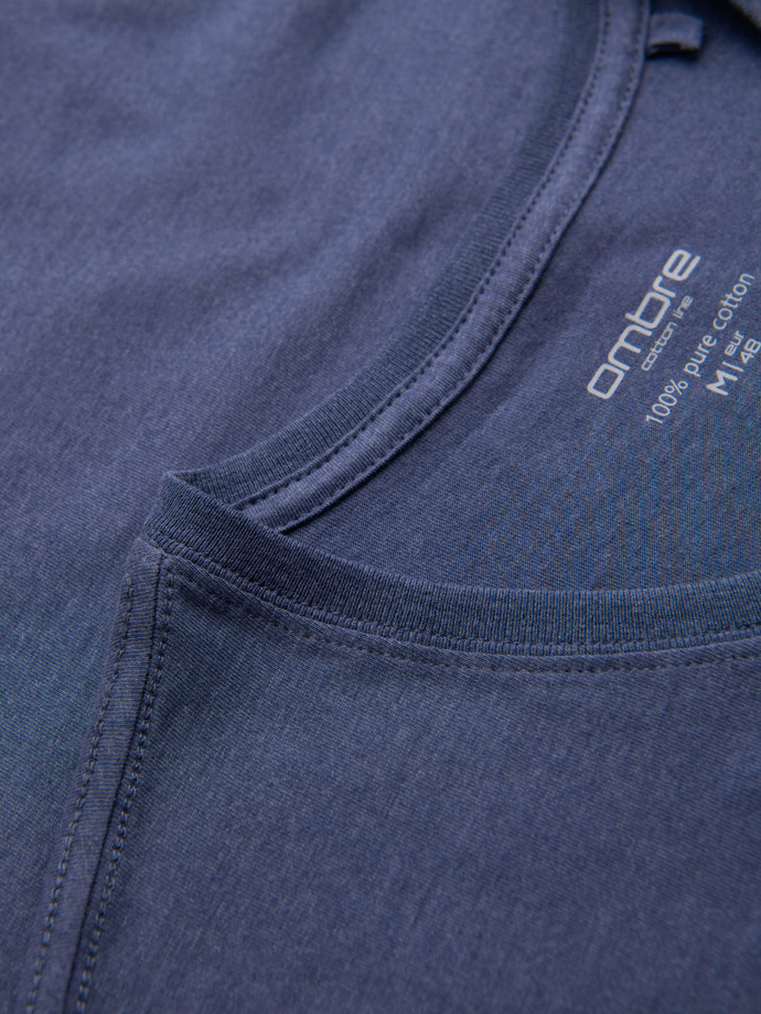 Men's BASIC classic cotton T-shirt with a serape neckline - blue melange V18 OM-TSBS-0237