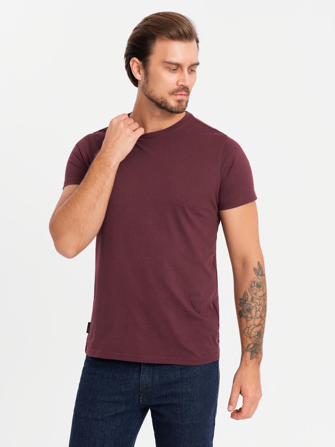 BASIC men's cotton t-shirt set with round neckline - black/white/maroon V6 OM-TSBS-0232