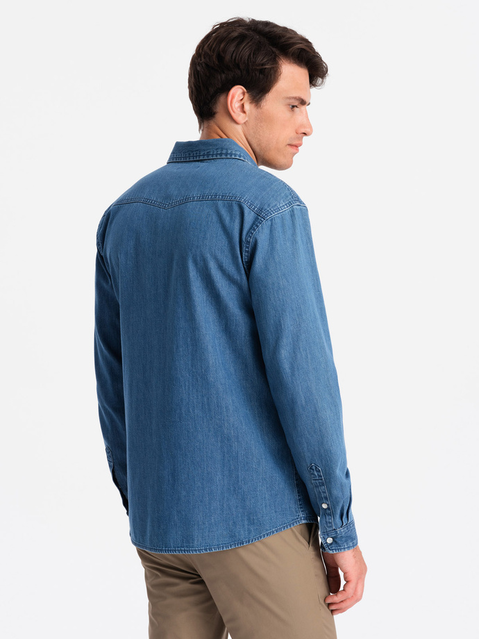 Men's denim snap shirt with pockets - blue V2 OM-SHDS-0115