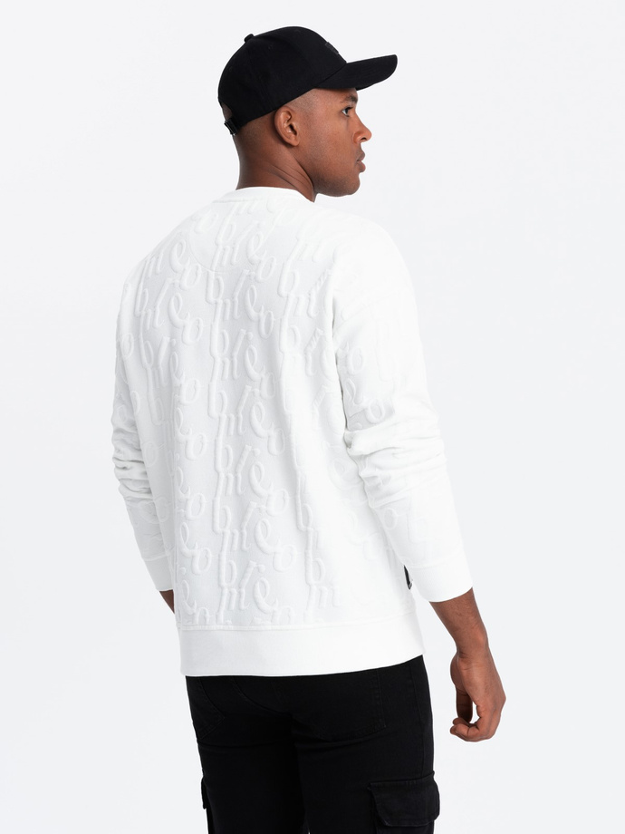 Bluza męska RELAXED FIT z tłoczonymi literami – ecru V2 OM-SSNZ-0164