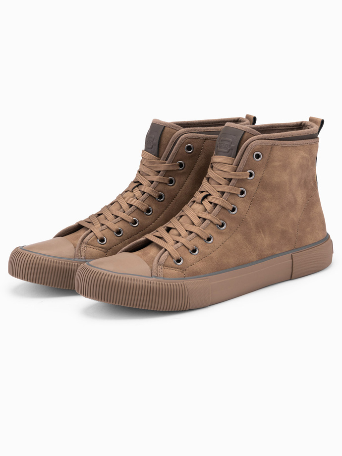 Men's high-top sneakers with decorative piping - brown V2 OM-FOTH-0158