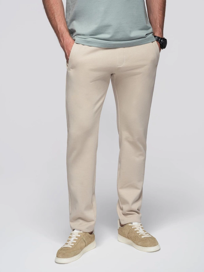 Men's sweatpants with unlined leg - light beige V1 OM-PABS-0206