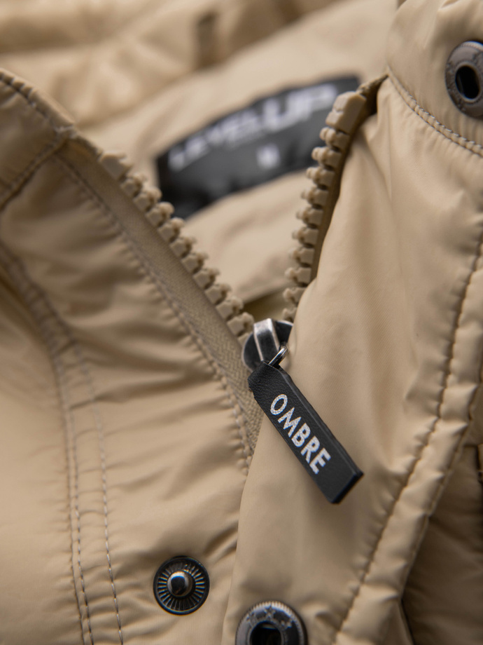 Men's quilted jacket in shirt cut - beige V1 OM-JALP-0215
