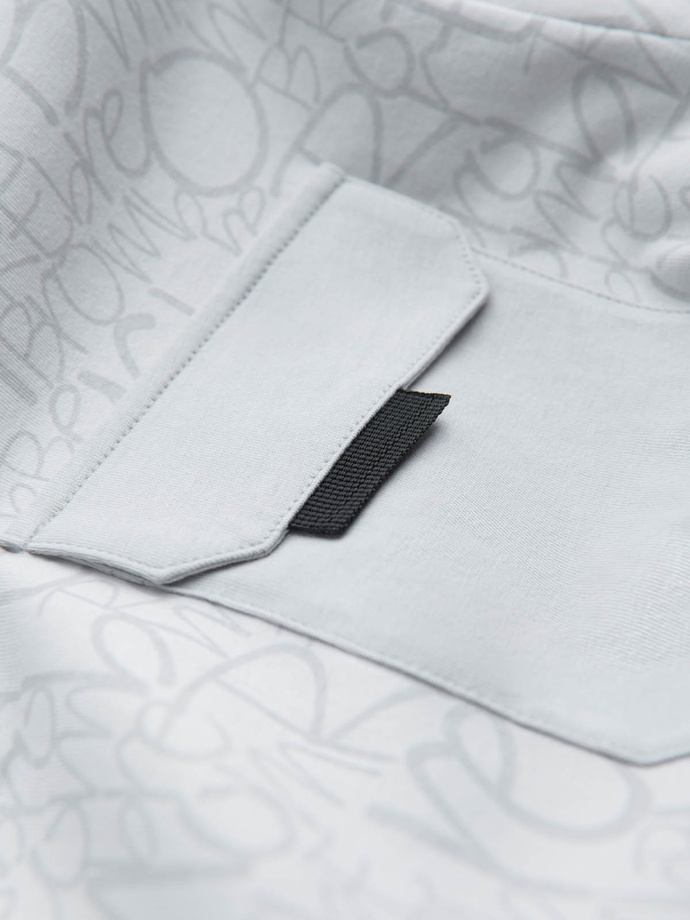 Bawełniany męski t-shirt z literowym printem i kieszonką – biało-szary V3 OM-TSFP-0188