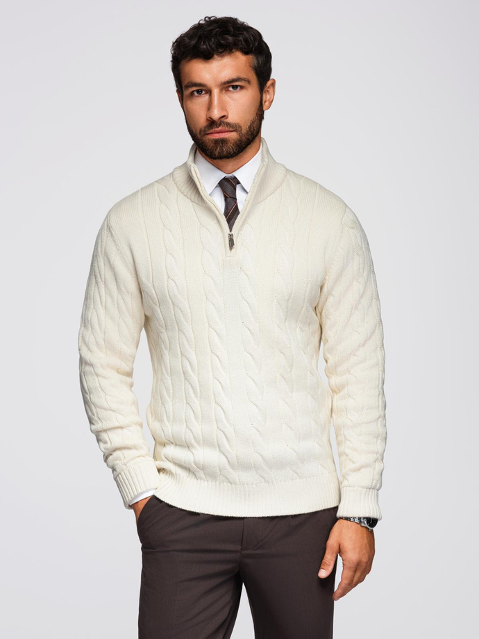 Knitted monochrome men's viscose cardigan - navy blue V1 OM-SWCD-0126 