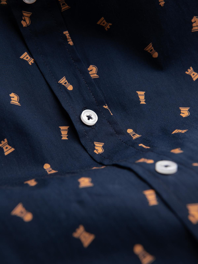 Men's cotton patterned SLIM FIT shirt - ink V3 OM-SHCS-0151