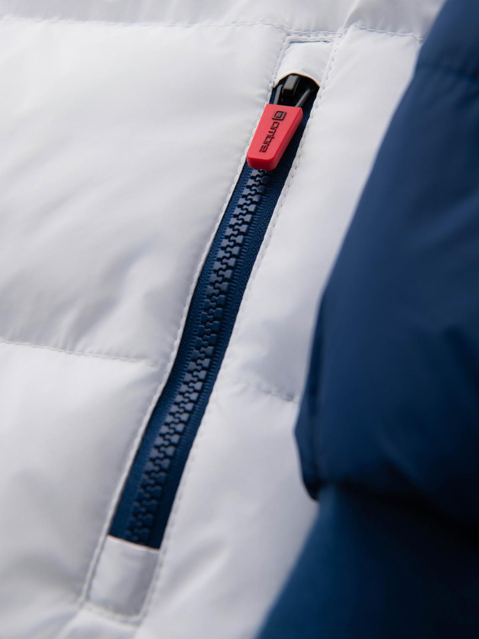 Kolorowa sportowa męska  kurtka w stylu retro – niebiesko-biała V1 OM-JALP-0296