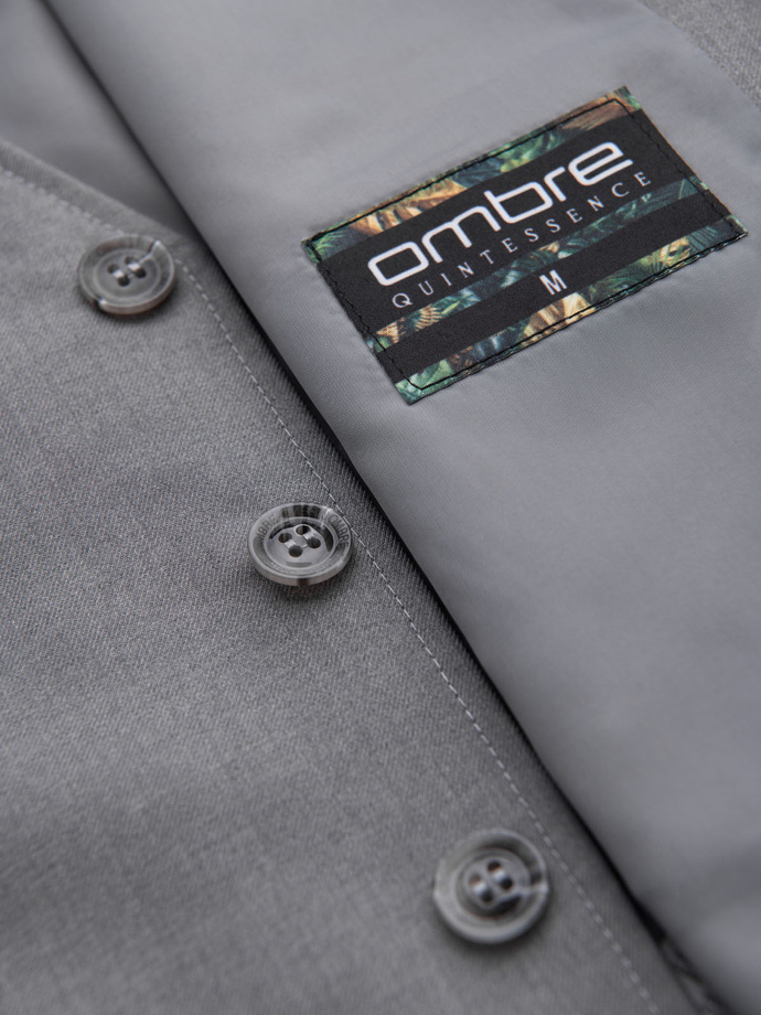 Dopasowana męska kamizelka z rayonem i marmurkowymi guzikami – szara V3 OM-BLZV-0112