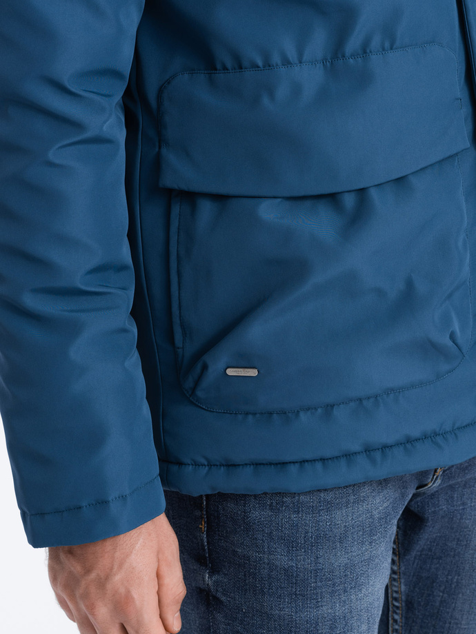 Men's insulated jacket with hood - dark blue V4 OM-JAHP-0128