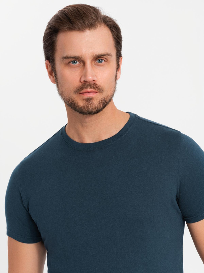 Set of men's BASIC cotton shirts with round neckline - black/gray/sand V7 OM-TSBS-0232