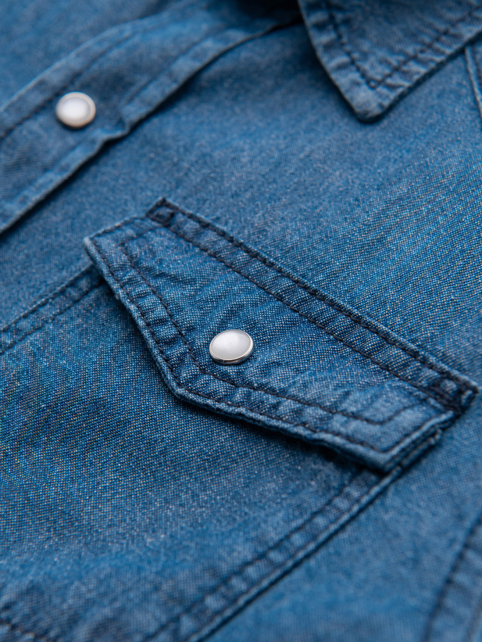 Męska koszula jeansowa na zatrzaski z kieszonkami - niebieska V2 OM-SHDS-0210