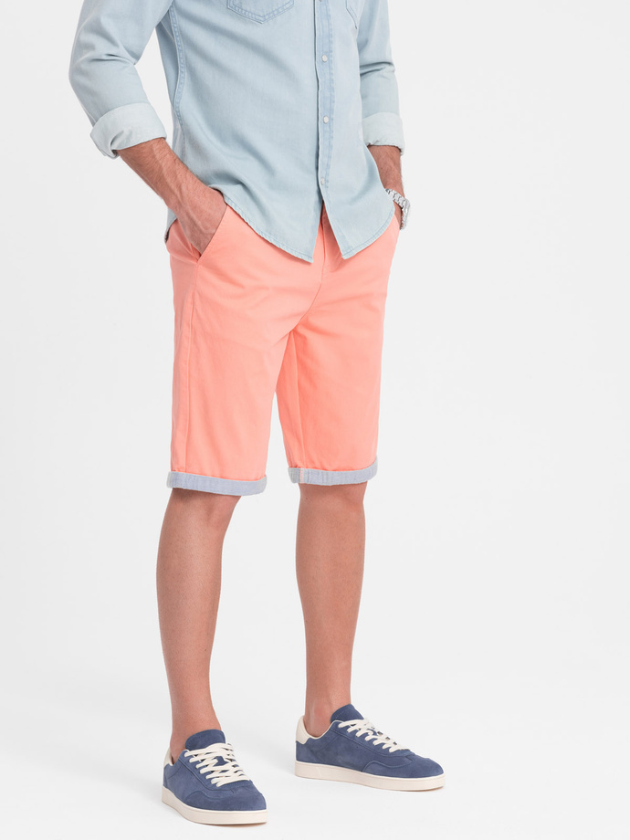 Men's chinos shorts with contrasting turn-up - salmon V9 W421