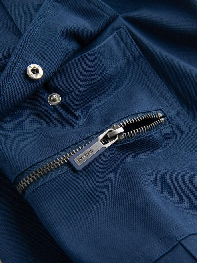 Men's STRAIGHT LEG cargo pants with zippered pockets - dark blue V1 OM-PACG-0204
