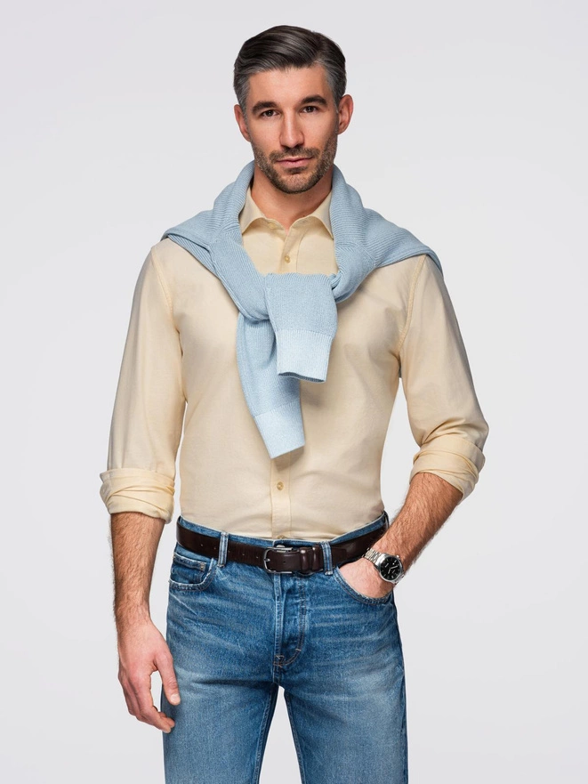 Pastel cotton men's oxford shirt - bright yellow V3 OM-SHOS-0183