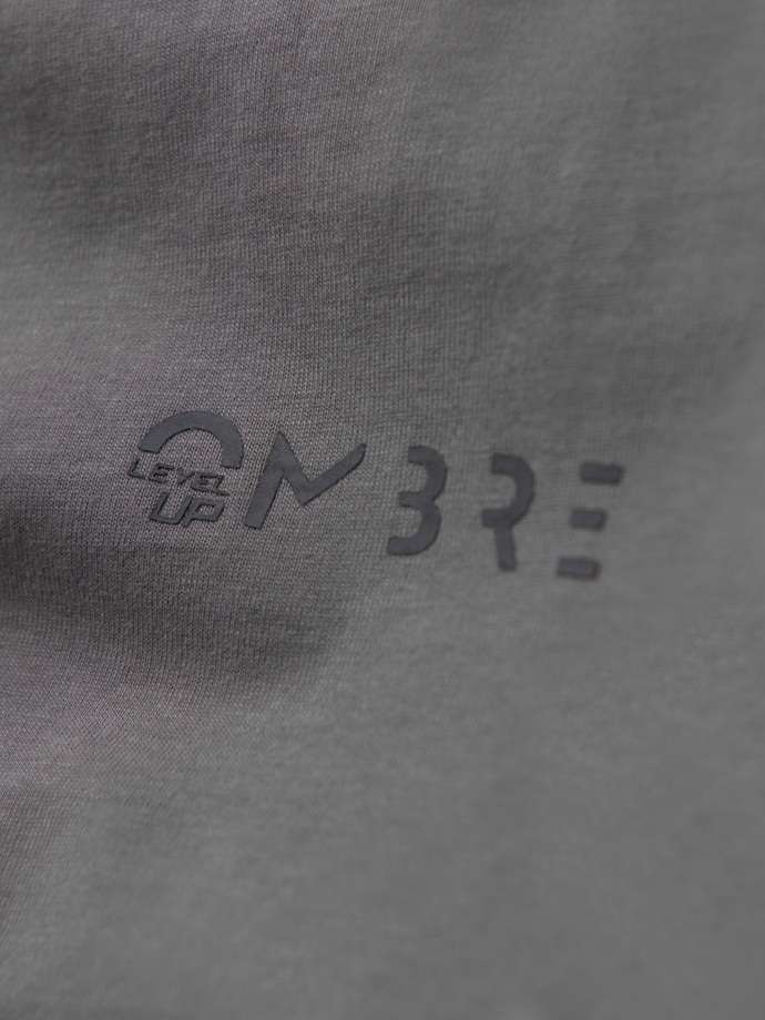 Men's cotton U-neck longsleeve with piping and chest print - grey V5 OM-LSCL-0127