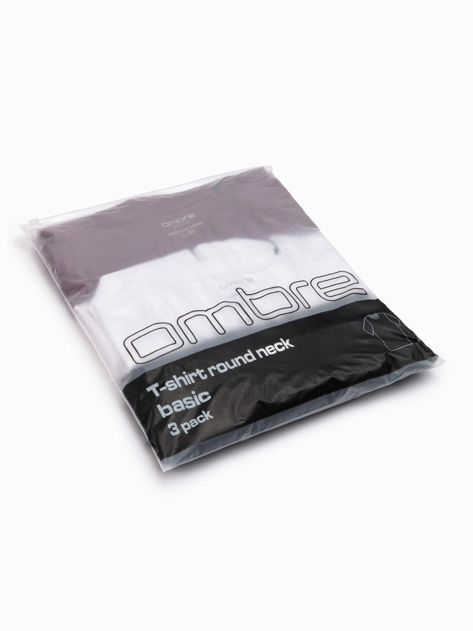 BASIC men's cotton t-shirt set with round neckline - black/white/maroon V6 OM-TSBS-0232