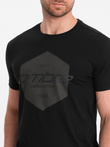 Męski t-shirt bawełniany z nadrukiem geometrycznym i logotypem - czarny V2 OM-TSPT-0141