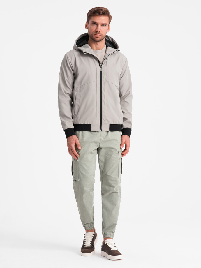 Men's lightweight jacket with mesh lining and hood - grey V6 OM-JANP-0149