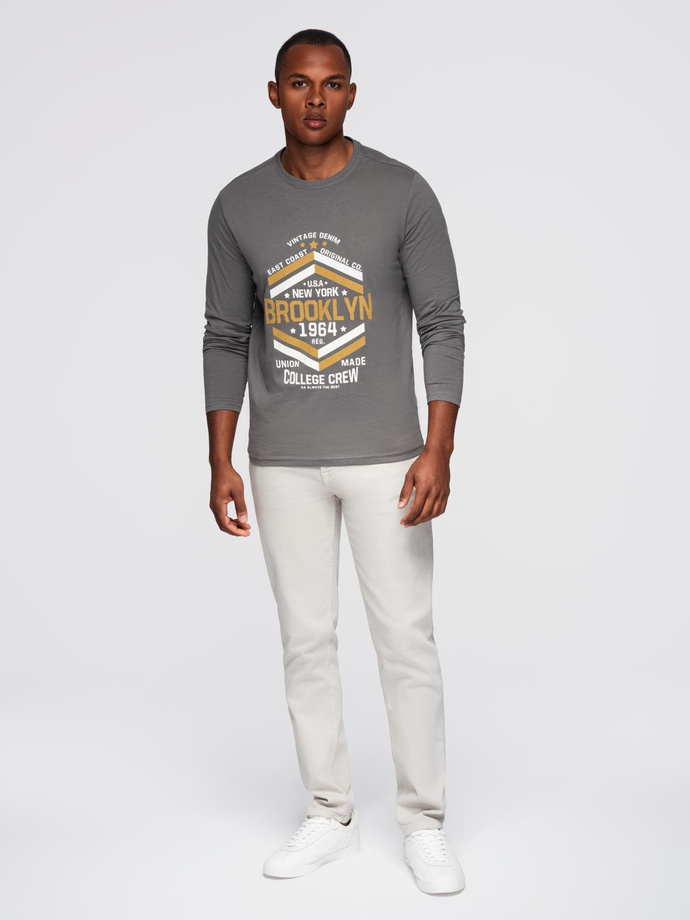 Men's collegiate style printed longsleeve - grey V1 OM-LSPT-0117