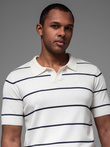 Men's horizontal striped viscose polo shirt - white and navy V2 OM-POSS-0145