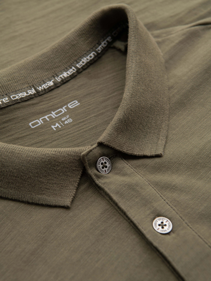 Men's polo t-shirt with decorative buttons - dark olive V5 S1744