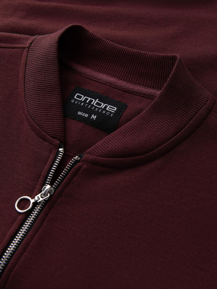 Unzipped cotton men's sweatshirt bomber - maroon V13 OM-SSZP-0215