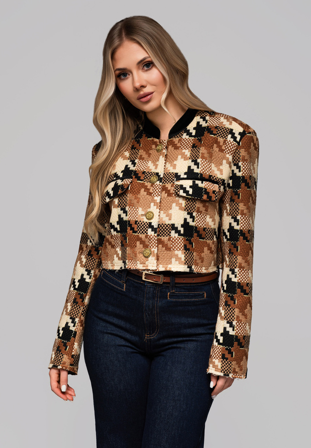 Women's short stand-up jacket with wool OW-BLZB-0103 v1 - brown