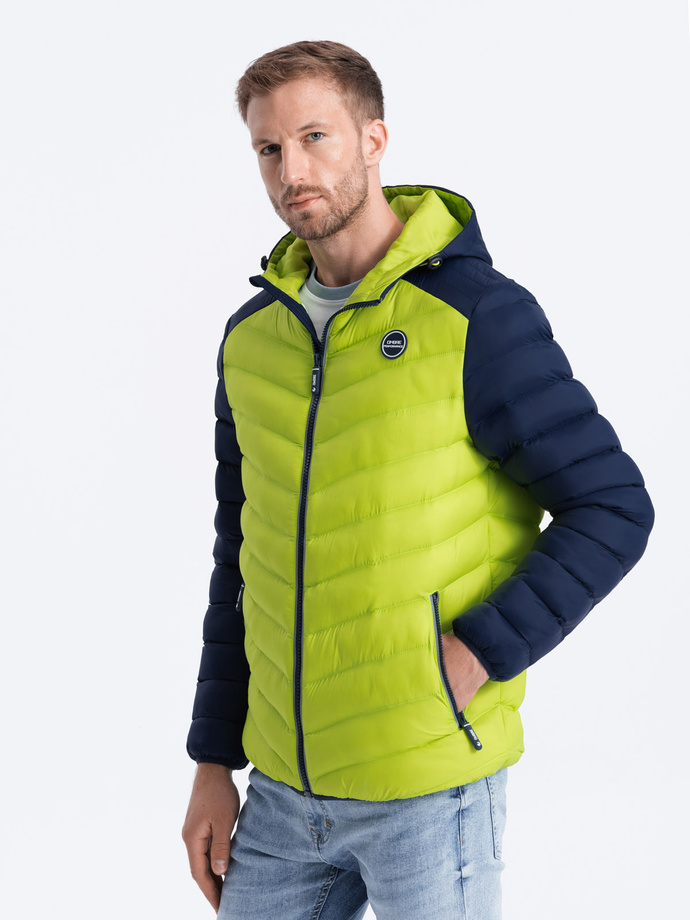 Men's quilted sports jacket - lime green V4 OM-JALP-0119