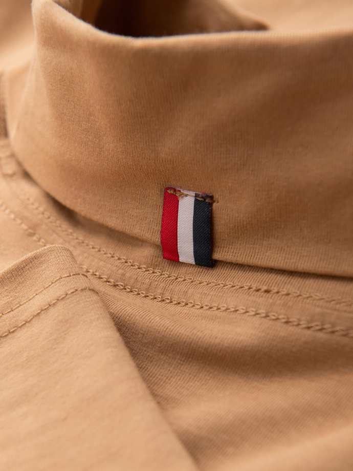 Męski longsleeve gładki z golfem - jasnobrązowy V5 OM-LSCL-0130