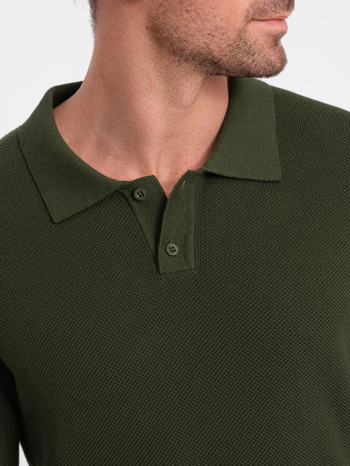 Men's cotton structured knit polo shirt - olive V1 OM-POSS-0117