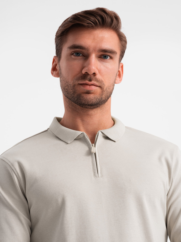Men's longsleeve with zippered polo collar - ash V2 OM-POLS-0130