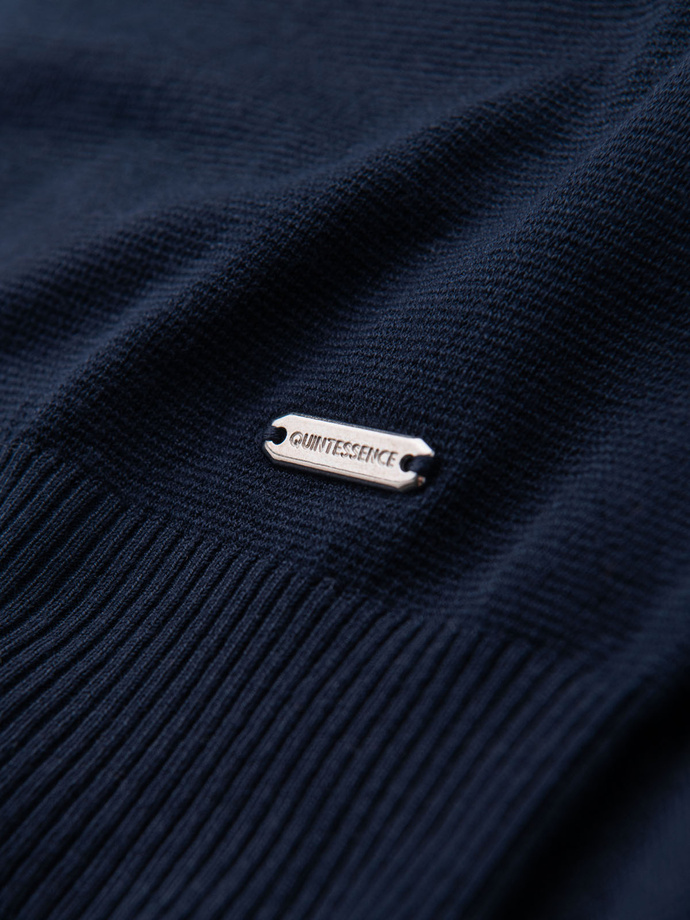 Men's classic knitted shirt with ribbed cuffs - navy blue V1 OM-TSCT-0252