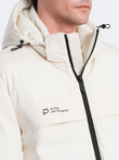 Men's winter jacket with detachable hood - cream V2 OM-JAHP-0150
