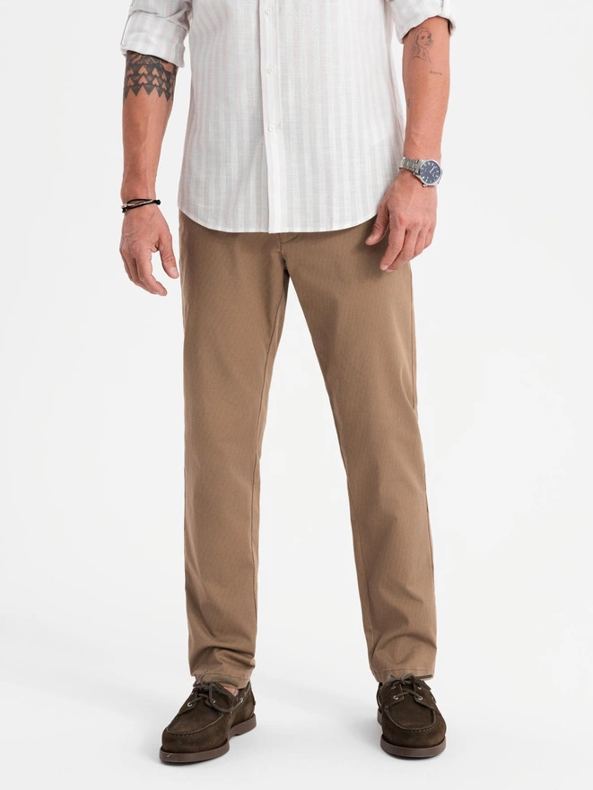 Men's REGULAR FIT chino pants with fine texture - dark beige V2 OM-PACP-0184