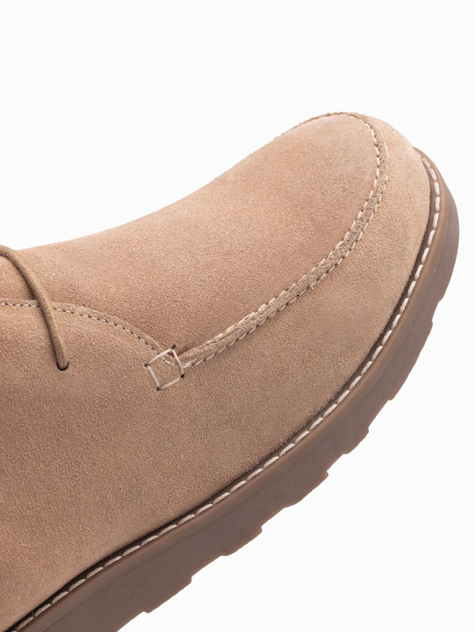Men's suede ankle boots with thick sole - beige V1 OM-FOCS-0164