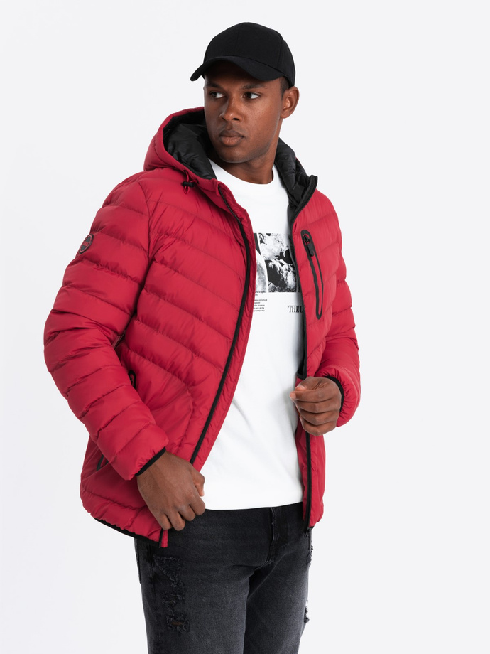 Men's quilted sports jacket with contrasting zipper - red V8 OM-JALP-0179